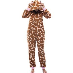 Footless Hooded Giraffe Onesie With Pockets Size Large